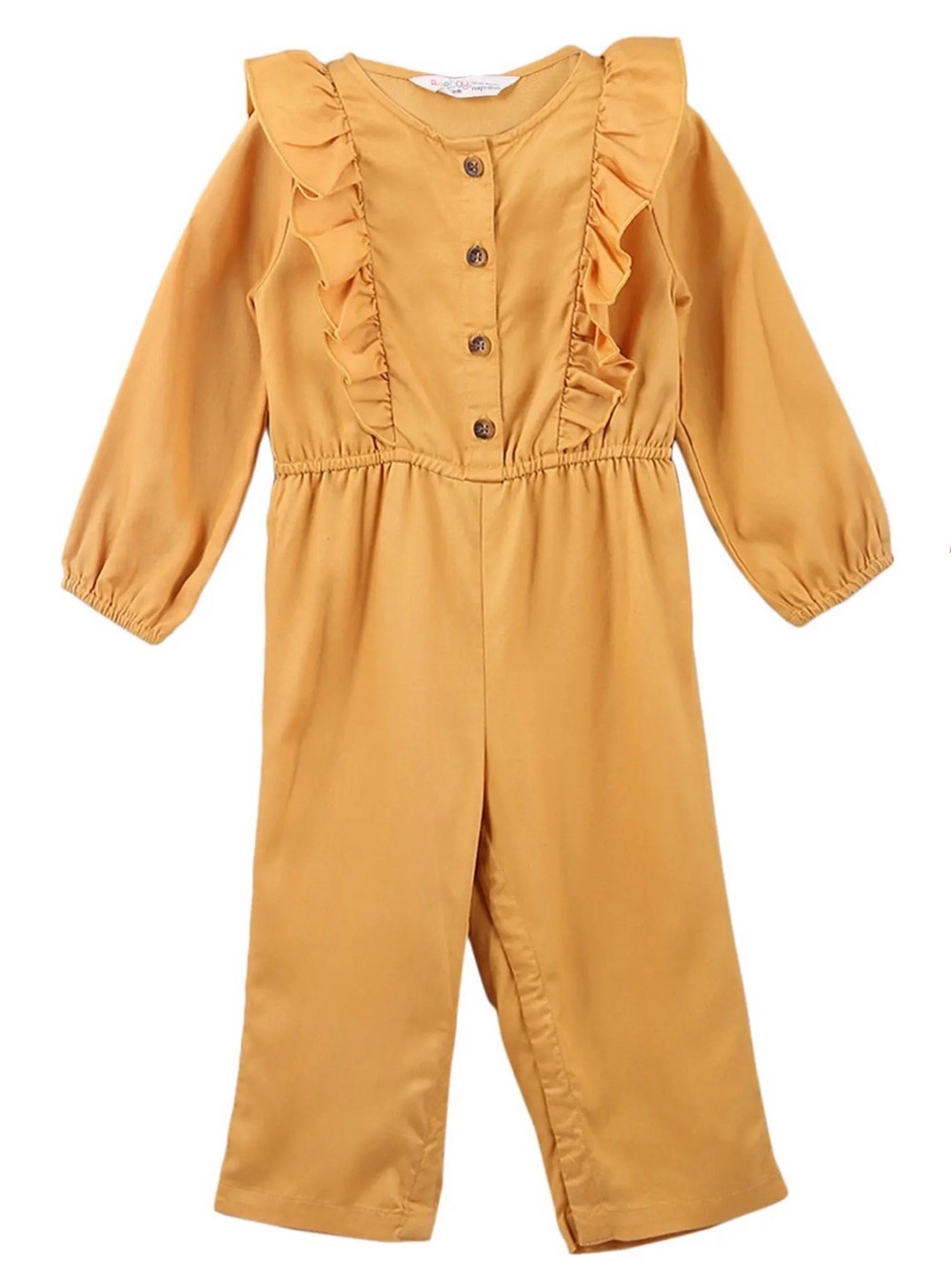 Girls' Ruffle-Front Mustard Long Sleeve Jumpsuit size 7Y